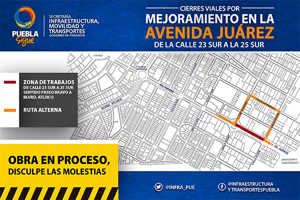 Anuncian cierre de circulación en Avenida Juárez por inicio de obras