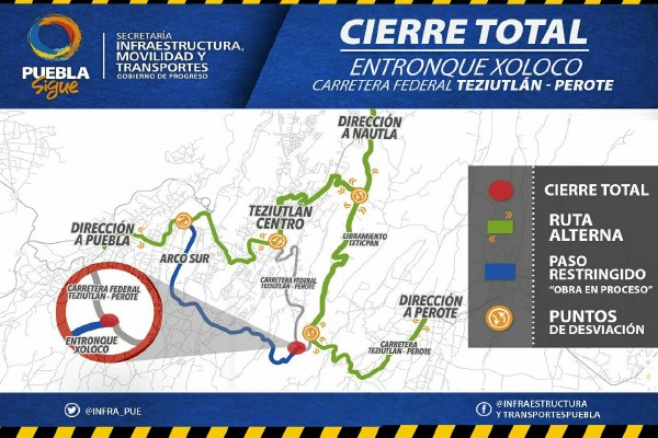 Anuncia la SIMT cierre en la Teziutlán-Perote por construcción del Arco Sur