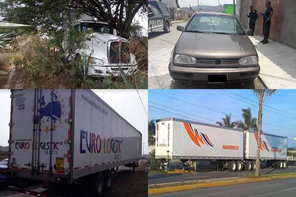 Policía Estatal recupera cinco vehículos y cinco cajas secas con reporte de robo