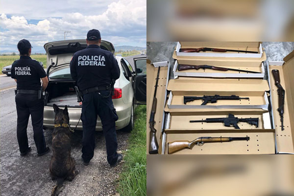 Hallan vehículo con más de 1,600 armas y cartuchos en el aeropuerto de Huejotzingo