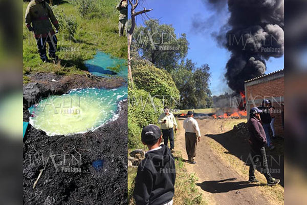 Huachicoleros provocan fuga de combustible y un incendio