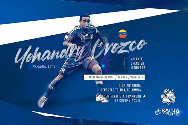 Puebla anuncia a venezolano Yohandry Orozco como refuerzo