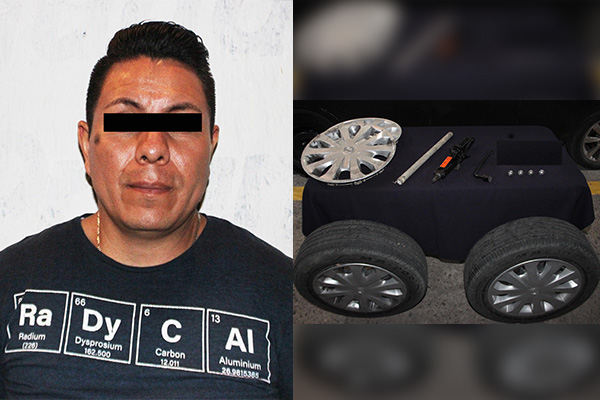 Se llevaba las llantas y tapones de un auto; ya está detenido