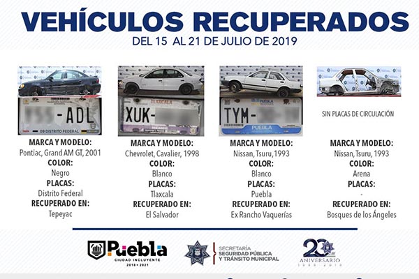 Recuperó Policía Municipal ocho vehículos con reporte de robo