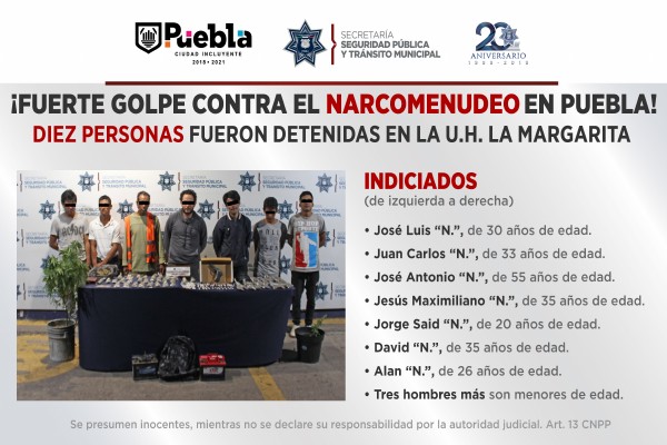 Atrapan a en La Margarita 10 narcomenudistas; portaban 100 dosis