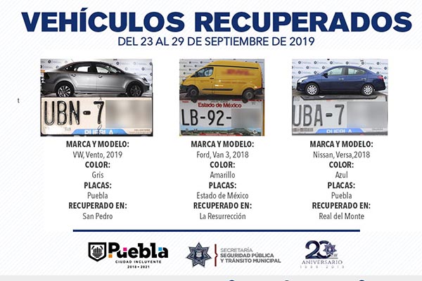 Nueve vehículos con reporte de robo recuperados por la SSPTM
