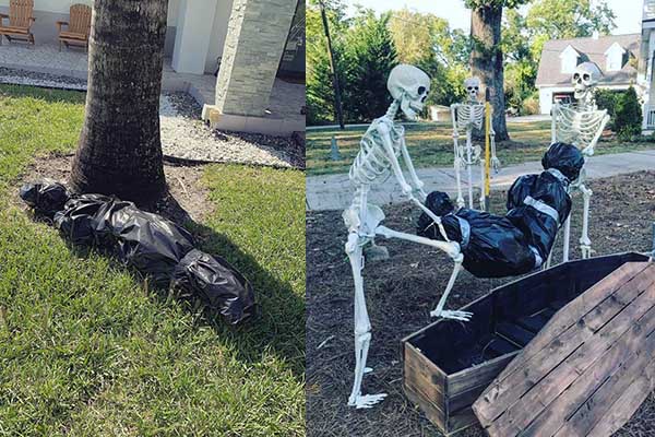 Mujer decora su jardín con “embolsados” para recibir el Halloween