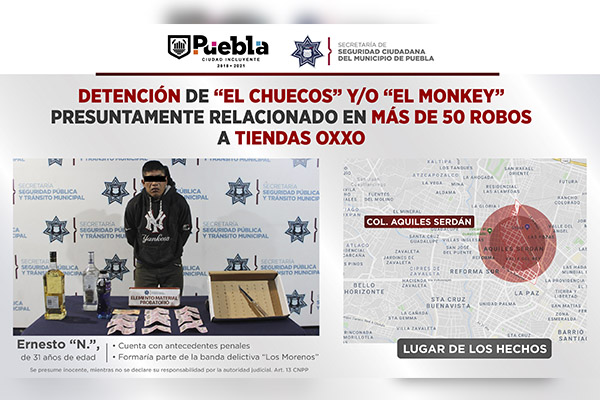 Capturado “el Chuecos” y/o “el Monkey”; ha cometido 50 asaltos a Oxxos