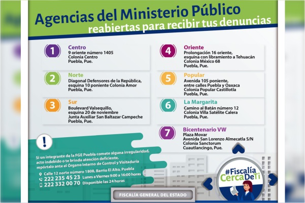 La Fiscalía de Puebla reabrió Agencias del Ministerio Público