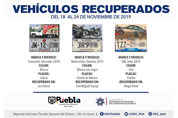 Recupera SSC nueve vehículos con reporte de robo