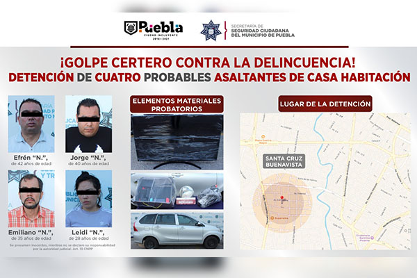 Cuatro sujetos detenidos por robo a casa habitación