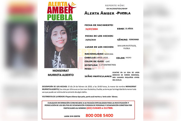 FGE activa Alerta Amber para localizar a adolescente