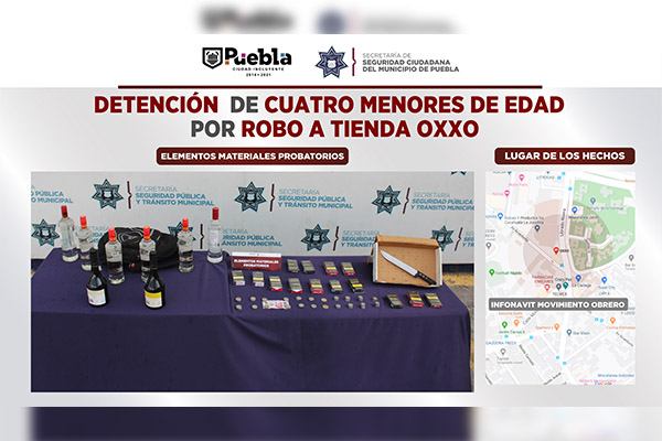 Detenidos cuatro menores por robar licor, cigarros y dinero de un Oxxo