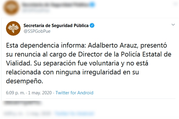 SSP descarta destitución de Arauz; renunció por voluntad propia