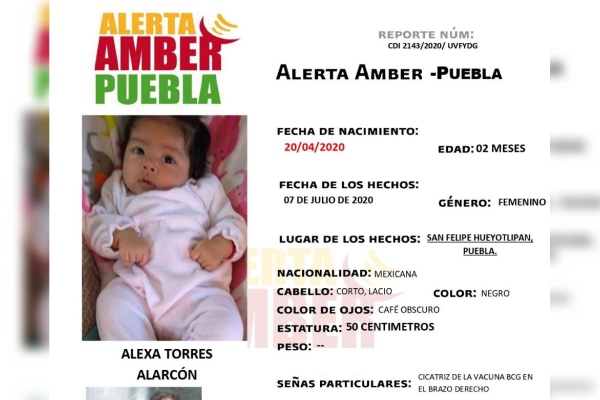 FGE activa Alerta Amber para localizar a bebé de 2 meses