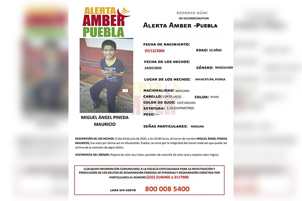 Activan Alerta Amber para localizar a menor de 10 años