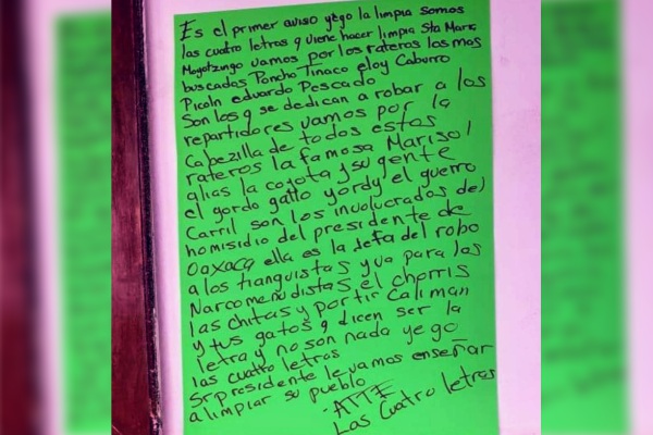 Grupo criminal amenaza con limpiar Moyotzingo de delincuentes