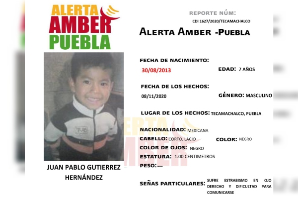 FGE activa Alerta Amber para localizar a menor de siete años