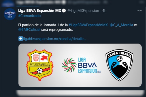 COVID-19 golpea a la Liga Expansión: cancelan duelo entre Morelia y Tampico