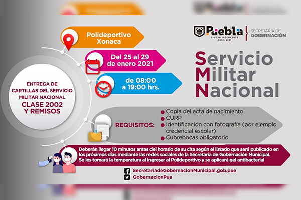 Ayuntamiento de Puebla publica listados para liberación de cartillas militares