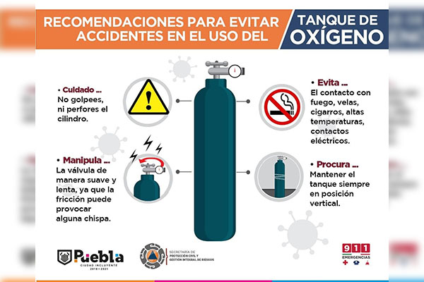 Protección Civil emite recomendaciones para el uso de tanques de oxígeno suplementario