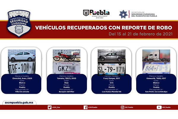 En una semana, recuperó Policía Municipal ocho vehículos con reporte de robo