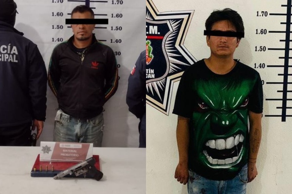 Policía de Texmelucan detiene a dos por agresiones y portación de arma de fuego