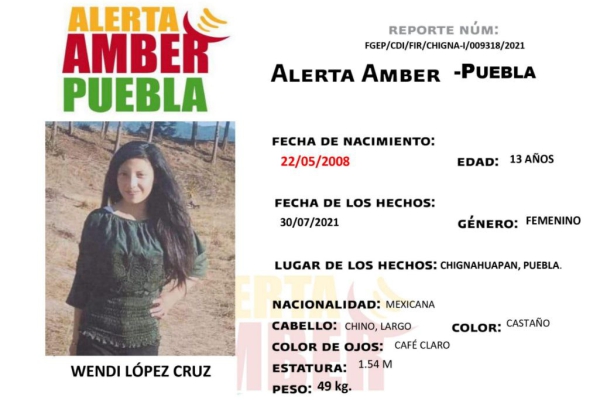 Fiscalía Puebla activa Alerta Amber para localizar a menor de 13 años