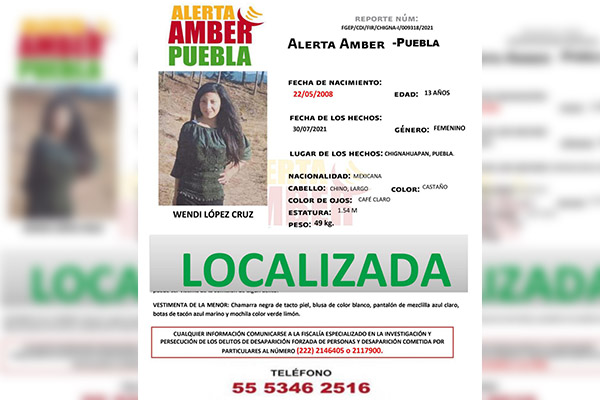 A través de Alerta Amber se localizó a Wendi de 13 años