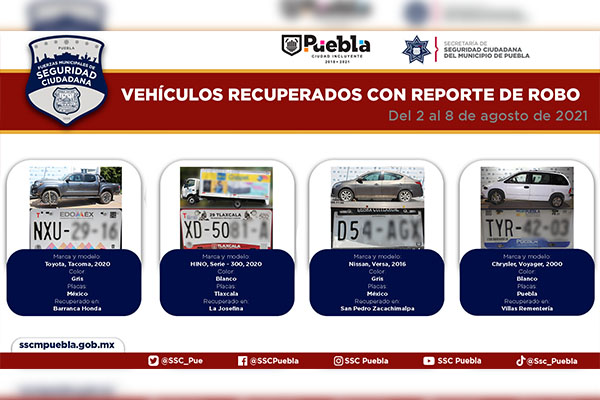 Recuperó Policía Municipal cuatro vehículos con reporte de robo