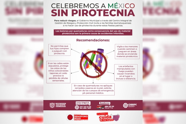 Gobierno de Texmelucan vigilará que no se comercialice pirotecnia en estas fiestas patrias