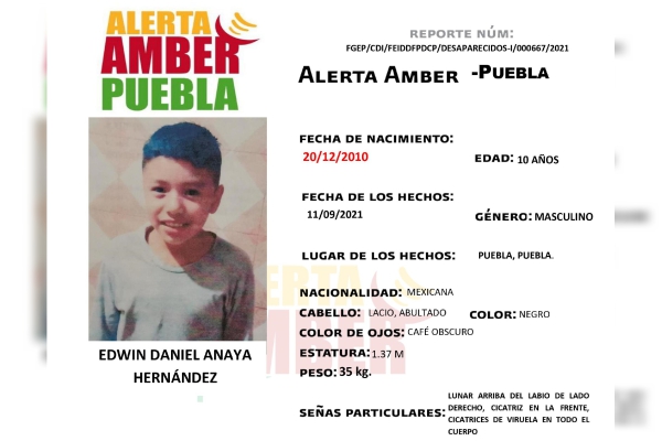 Se activa Alerta Amber para localizar a Edwin Daniel de 10 años