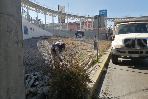 Brigada municipal da mantenimiento al distribuidor Juárez-Serdán