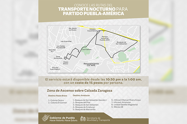 Dispone SMT autobuses para asistentes al partido Puebla-América