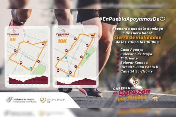 SEDIF informa cierres viales para el desarrollo de la carrera “De Corazón por Puebla”