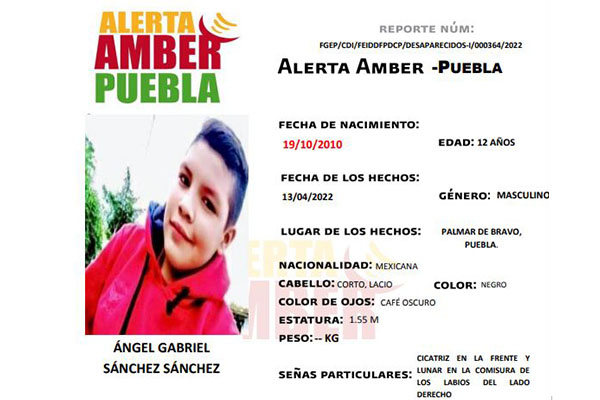 Fiscalía Puebla activa Alerta Amber para ubicar a menor de 12 años