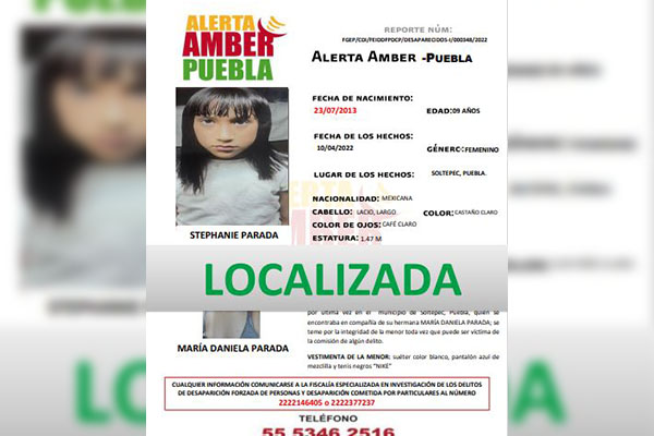 Localizan ilesa a menor de 9 años mediante Alerta Amber