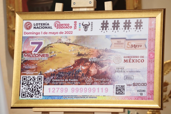 Presenta Gobierno billete de Lotería Nacional conmemorativo al 5 de Mayo