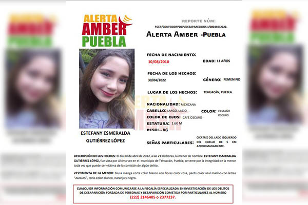 Activa FGE Alerta Amber para localizar a menor de 11 años
