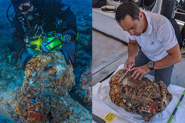 Descubren cabeza de mármol de Hércules sumergida en el mar hace más de 2,000 años