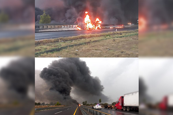 Caos vehicular en la Puebla-Orizaba tras volcadura y explosión de pipa