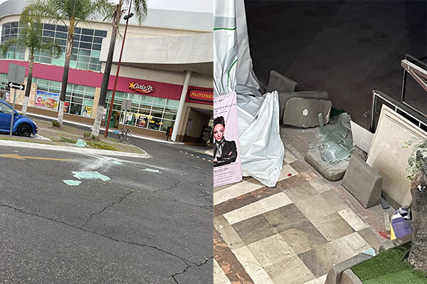 Fuerte viento provoca caída de cristales del puente colgante en Palmas Plaza