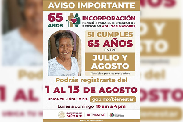 Registro a pensión para adultos mayores estará vigente del 1 al 15 de agosto