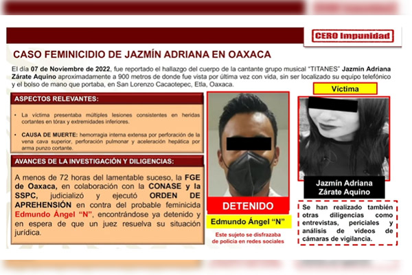 Detienen al presunto responsable del feminicidio de la cantante Jazmín Zárate