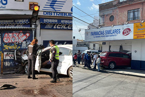 Par de choques dañan una caseta de periódicos y una farmacia
