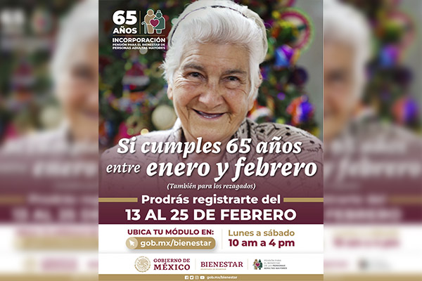 Registro a pensión para adultos mayores estará abierto del 13 al 25 de febrero