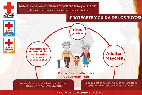 Emite Cruz Roja Puebla medidas preventivas ante incremento de actividad del Popocatépetl