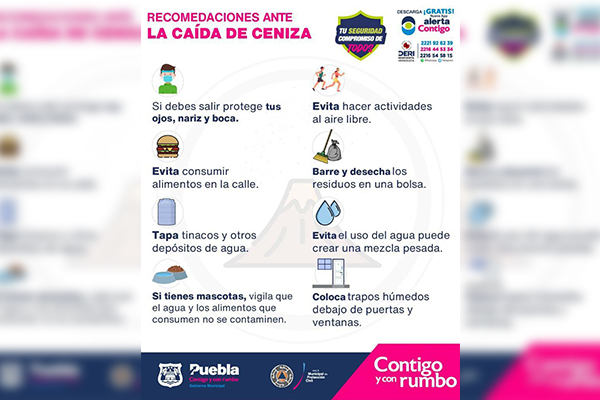 Ayuntamiento de Puebla emite recomendaciones por caída de ceniza