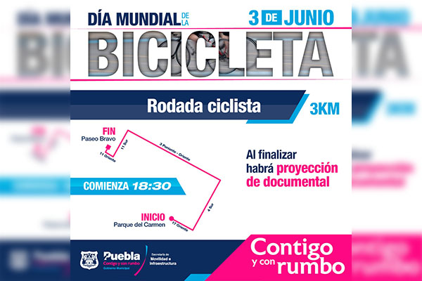 Ayuntamiento de Puebla celebrará el Día Mundial de la Bicicleta con una rodada