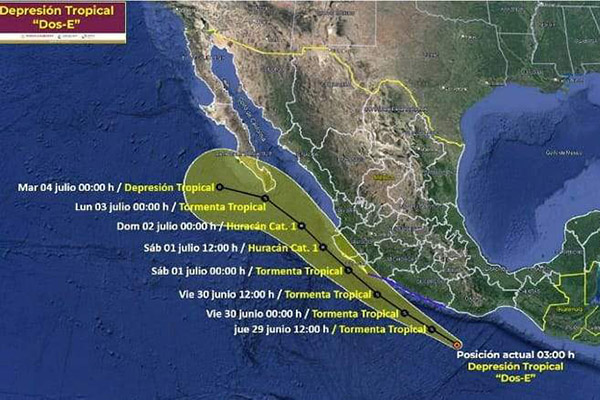 Depresión tropical 2-E podría convertirse en huracán a 200 km de costas mexicanas